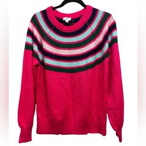 Crown & Ivy Bright Pink Striped Yoke Sweater